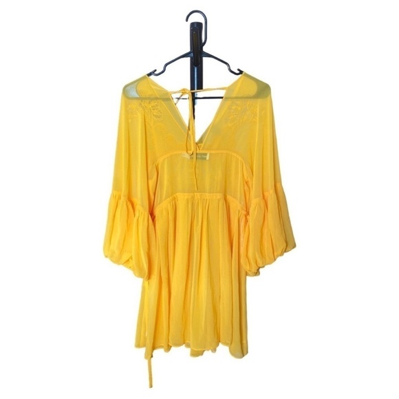 Self-Portrait Chiffon Mini Dress V Neck Embroidered Lantern Sleeve Dress - Picture 2 of 8